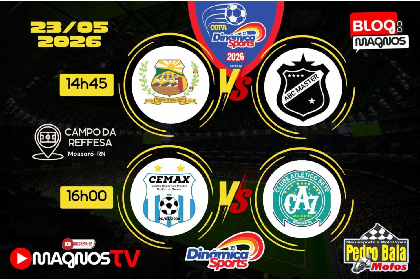 Jogos com disputa por liderança e G2 encerram a sexta rodada da Copa Dinâmica Sports Master neste sábado (23)