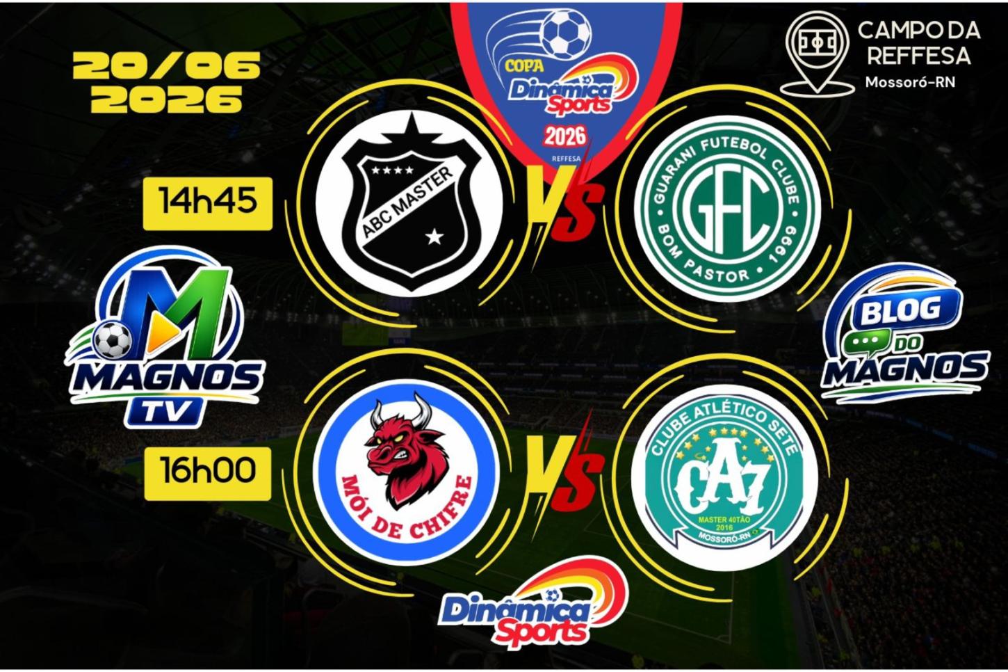 Dois jogos encerram a sétima rodada da Copa Dinâmica Sports Master neste sábado (20)