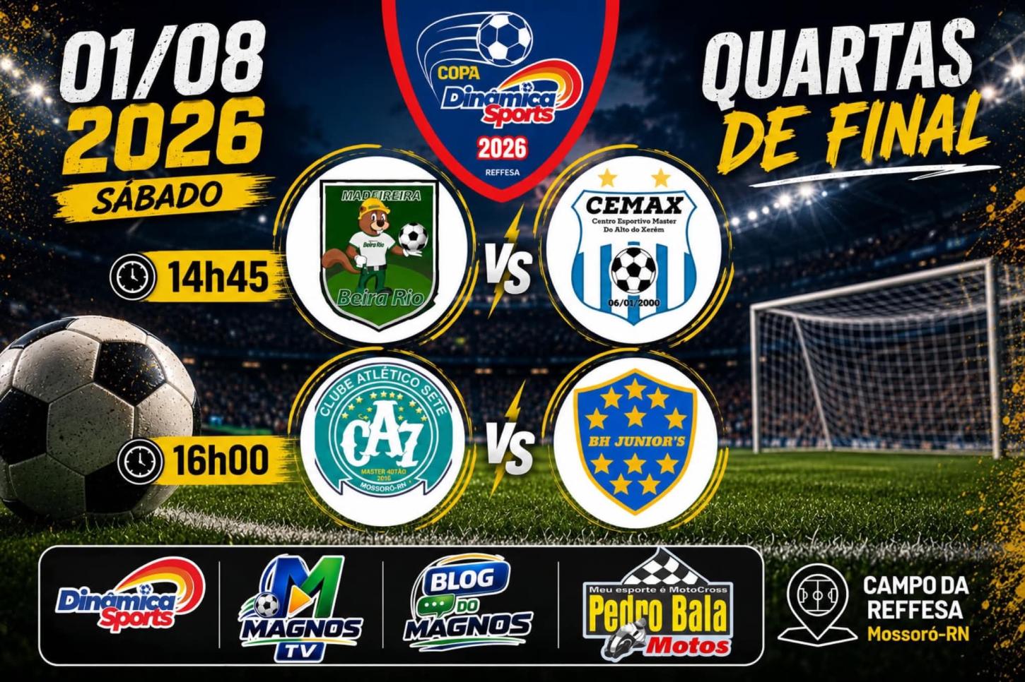 Dois jogos abrem as quartas de final da Copa Dinâmica Sports Master neste sábado (01)